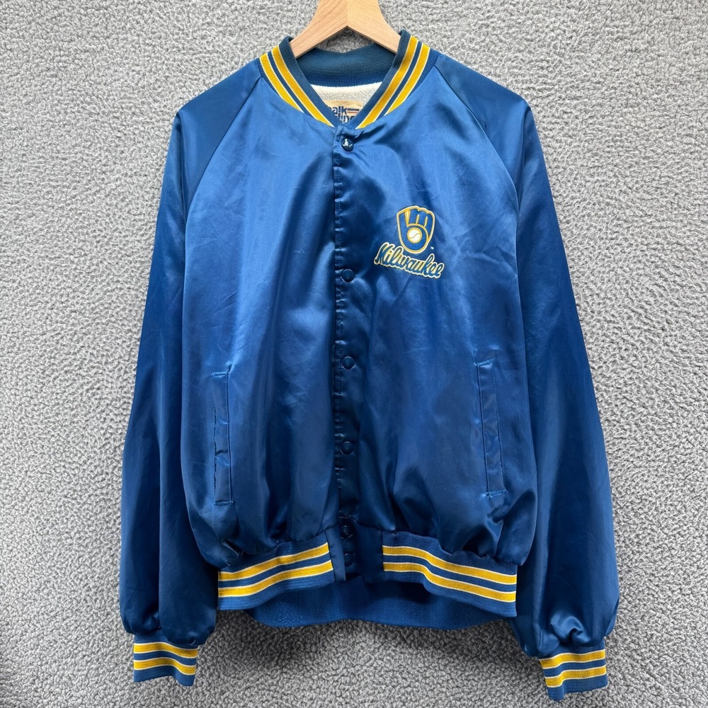 Vintage Milwaukee Brewers Chalk Line Jacket Mens XL Blue Yellow